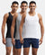 Pack of 3 Super Combed Cotton Rib Round Neck Sleeveless Vest - White-Grey Melange, Teal Green-Black & Neon Blue